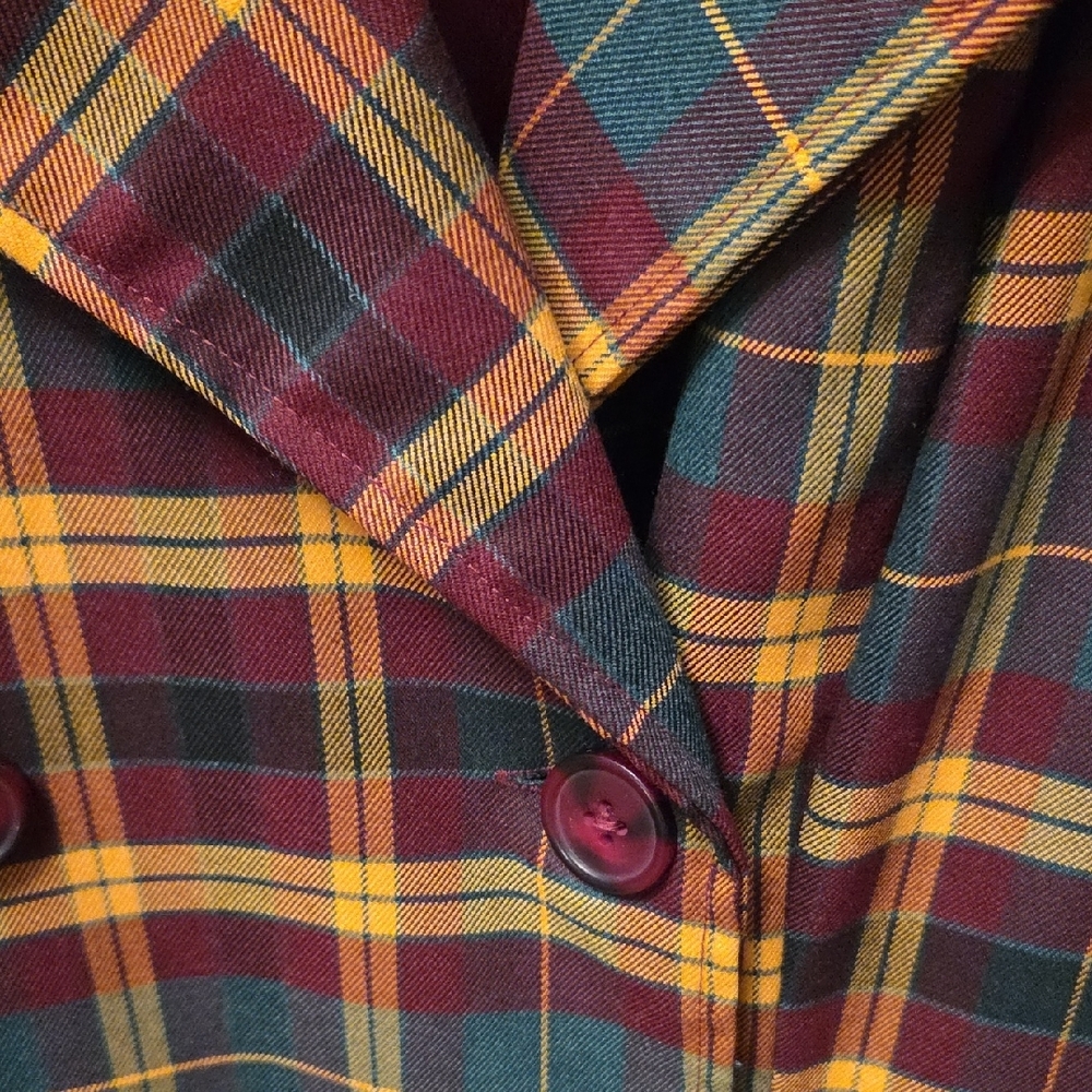 ModCloth Plaid Double-Breasted Trench Coat in Maroon, Mustard, Green**Women's - Picture 4 of 4
